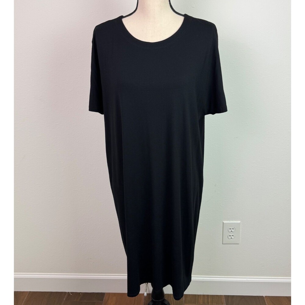 Eileen Fisher Women's Black Jersey Dress Split Sleeves Minimalist Simple Medium